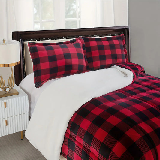 Cozy Sherpa Fleece Buffalo Plaid Blanket - Sofa, Bed, And Outdoor Use - All-Season, Machine Washable, Soft Warm 4lbs, Weight
