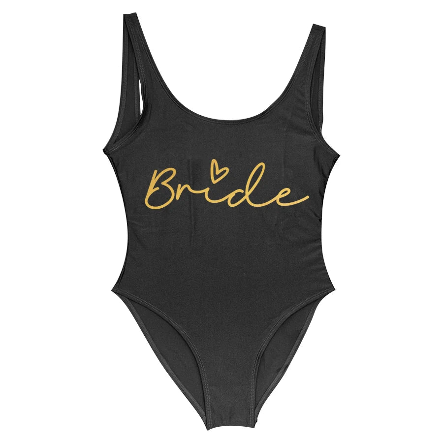S-3XL Green Print Team Bride One-Piece Swimsuit Squad Women Swimwear Bachelorette Party Swimsuit Summer Beatchwear Bathing Suit