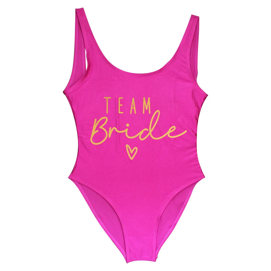 S-3XL Green Print Team Bride One-Piece Swimsuit Squad Women Swimwear Bachelorette Party Swimsuit Summer Beatchwear Bathing Suit