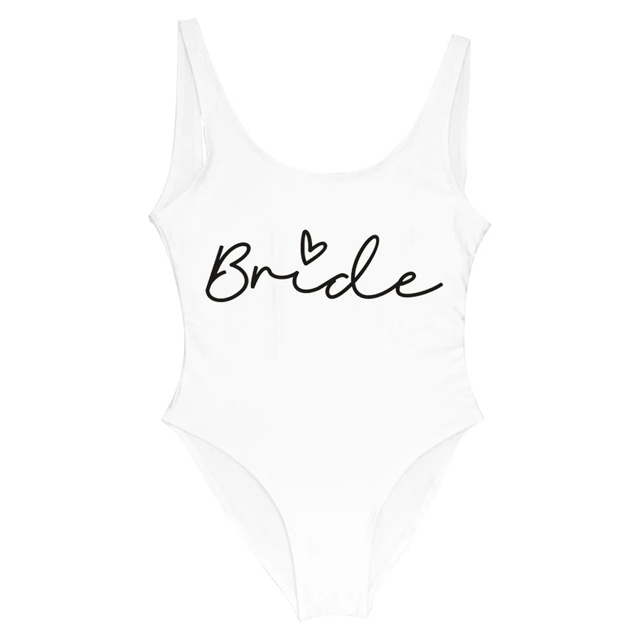 S-3XL Green Print Team Bride One-Piece Swimsuit Squad Women Swimwear Bachelorette Party Swimsuit Summer Beatchwear Bathing Suit