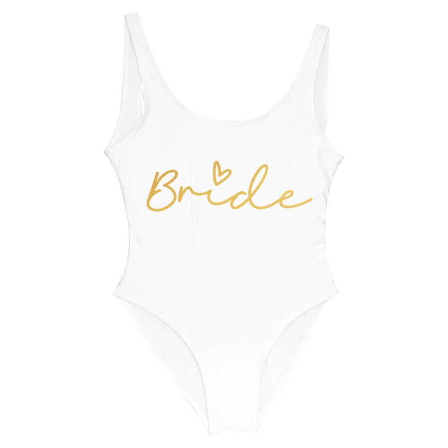 S-3XL Green Print Team Bride One-Piece Swimsuit Squad Women Swimwear Bachelorette Party Swimsuit Summer Beatchwear Bathing Suit