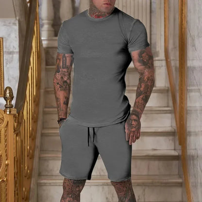 2025 summer new men's breathable sportswear short sleeved t-shirt and shorts set popular quick drying clothing