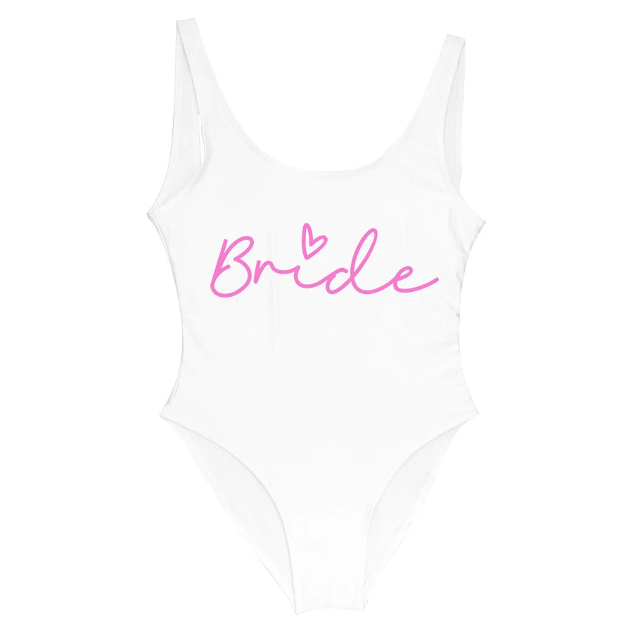 S-3XL Green Print Team Bride One-Piece Swimsuit Squad Women Swimwear Bachelorette Party Swimsuit Summer Beatchwear Bathing Suit