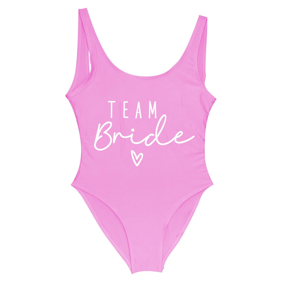 S-3XL Green Print Team Bride One-Piece Swimsuit Squad Women Swimwear Bachelorette Party Swimsuit Summer Beatchwear Bathing Suit
