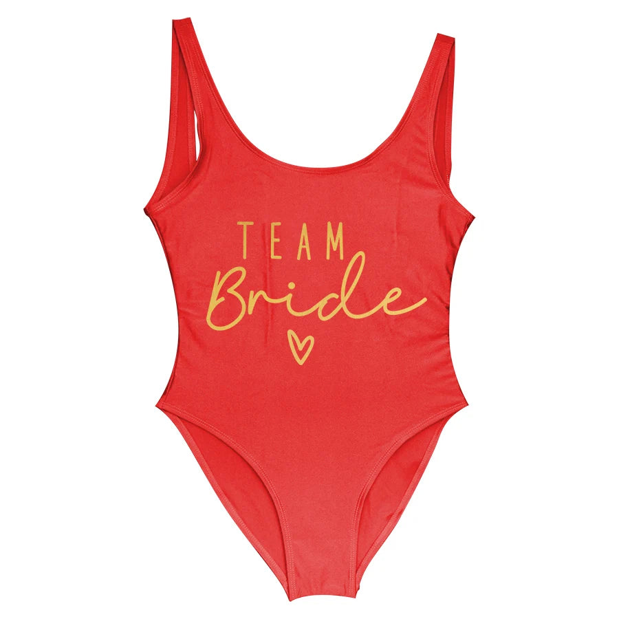 S-3XL Green Print Team Bride One-Piece Swimsuit Squad Women Swimwear Bachelorette Party Swimsuit Summer Beatchwear Bathing Suit