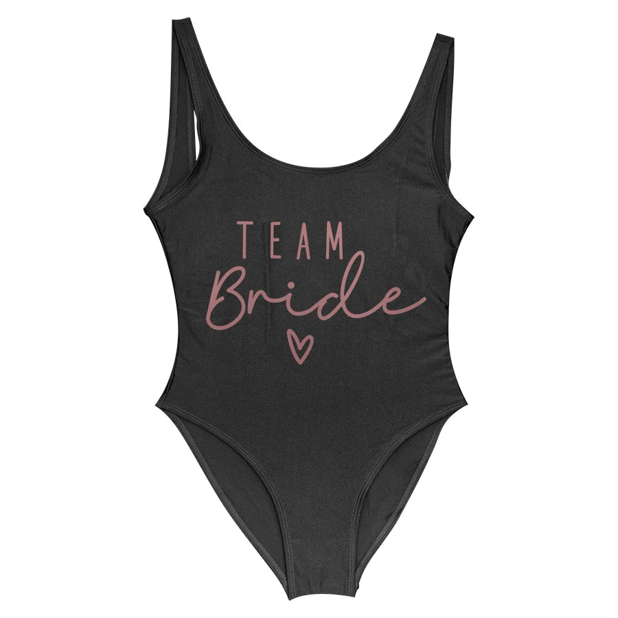 S-3XL Green Print Team Bride One-Piece Swimsuit Squad Women Swimwear Bachelorette Party Swimsuit Summer Beatchwear Bathing Suit