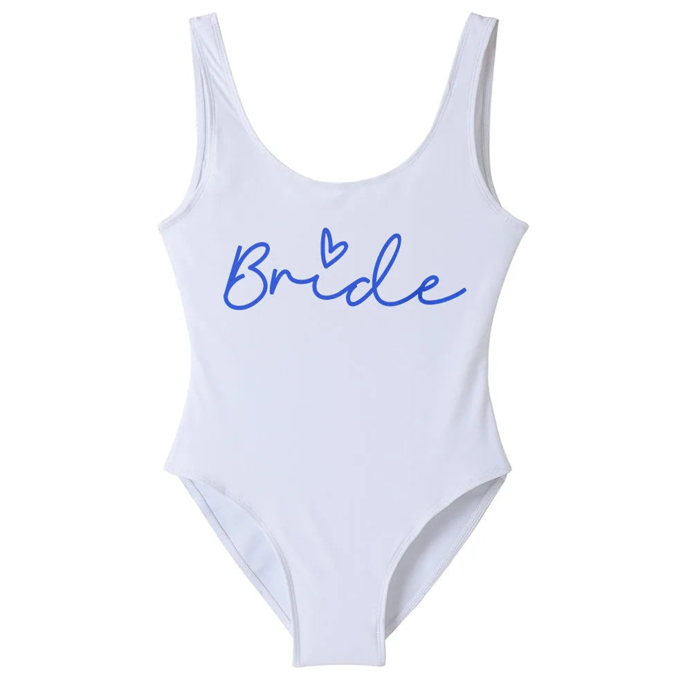 S-3XL Green Print Team Bride One-Piece Swimsuit Squad Women Swimwear Bachelorette Party Swimsuit Summer Beatchwear Bathing Suit