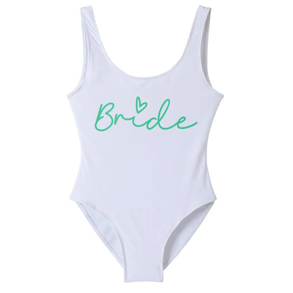 S-3XL Green Print Team Bride One-Piece Swimsuit Squad Women Swimwear Bachelorette Party Swimsuit Summer Beatchwear Bathing Suit
