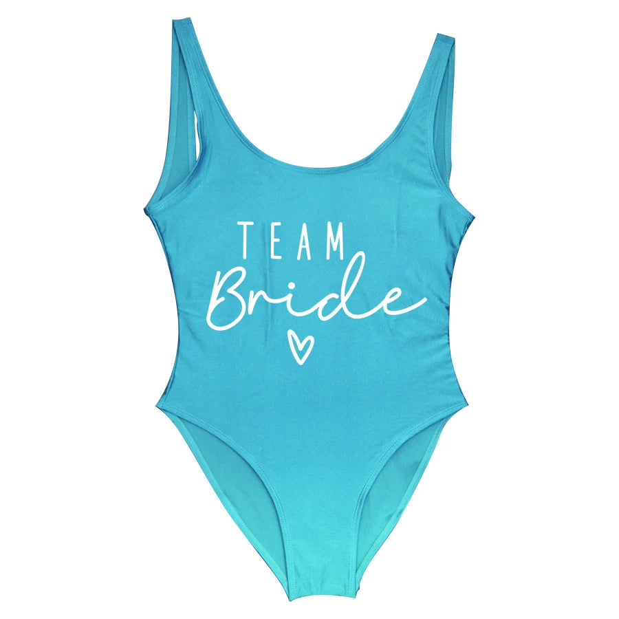 S-3XL Green Print Team Bride One-Piece Swimsuit Squad Women Swimwear Bachelorette Party Swimsuit Summer Beatchwear Bathing Suit