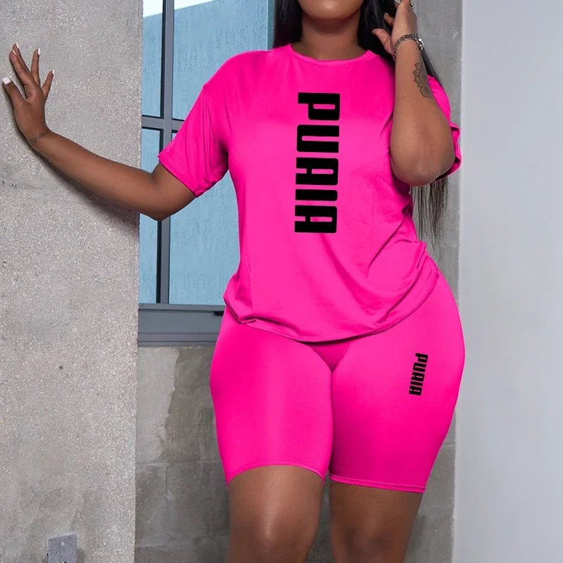 2026 Summer New Arrival Women's Shorts 2pcs Set Ladies Daily Casual Sports Short Sleeved Tracksuit Fashion Printed T-shirt Wear