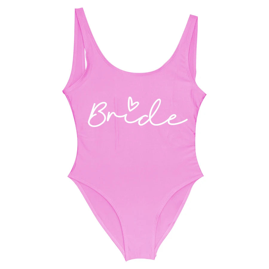 S-3XL Green Print Team Bride One-Piece Swimsuit Squad Women Swimwear Bachelorette Party Swimsuit Summer Beatchwear Bathing Suit
