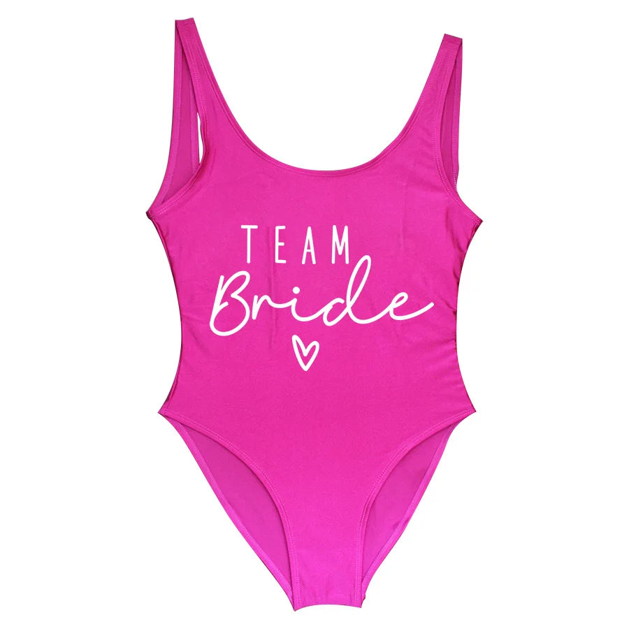 S-3XL Green Print Team Bride One-Piece Swimsuit Squad Women Swimwear Bachelorette Party Swimsuit Summer Beatchwear Bathing Suit