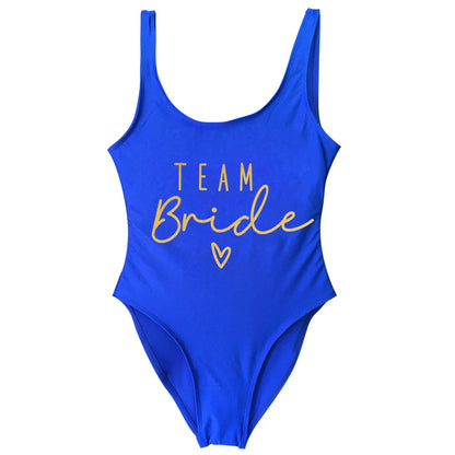 S-3XL Green Print Team Bride One-Piece Swimsuit Squad Women Swimwear Bachelorette Party Swimsuit Summer Beatchwear Bathing Suit